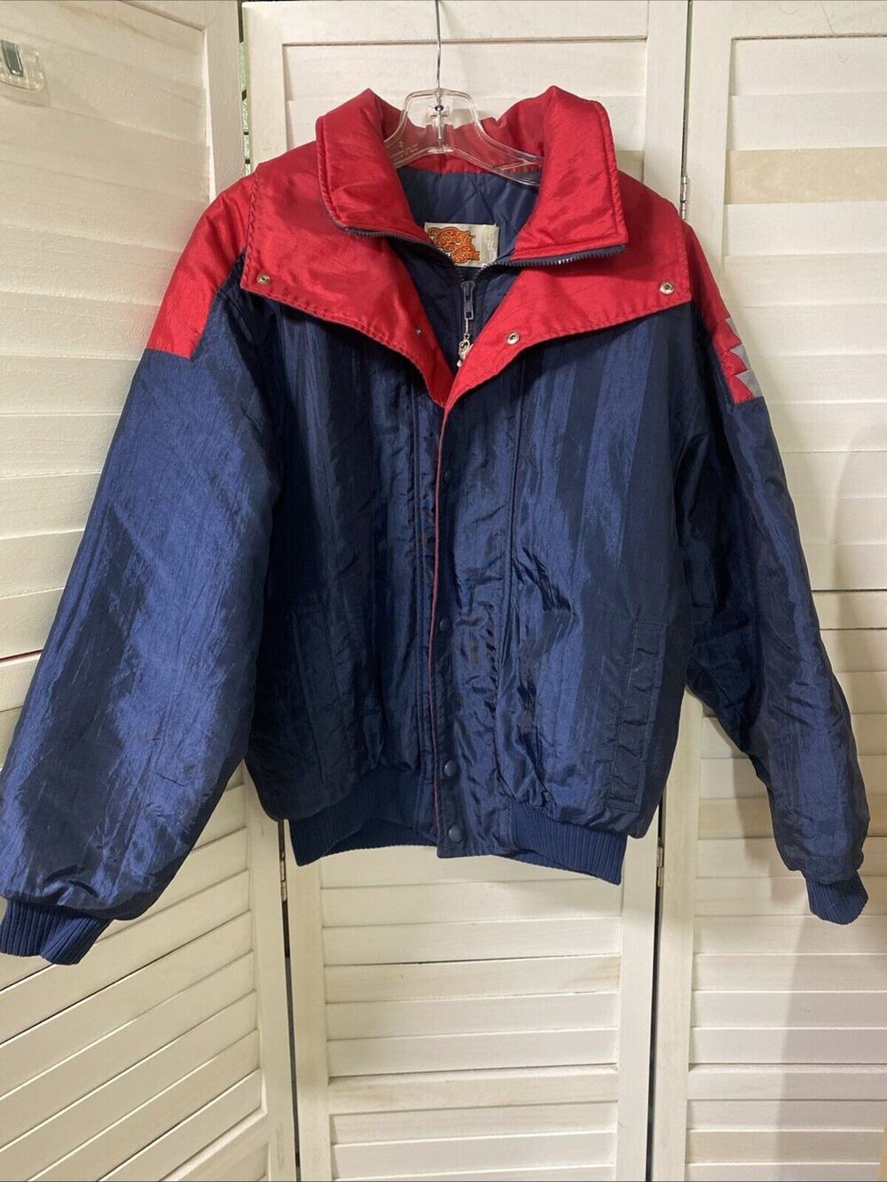 Vintage Comfy Casuals Men's Puffer Jacket Blue Red Size M USA Western Aztec
